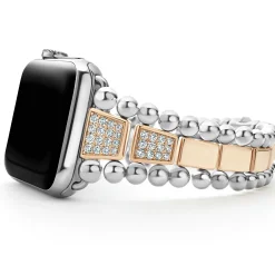 18K Rose Gold and Sterling Silver Half Diamond Watch Bracelet-42-49mm