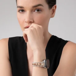 18K Rose Gold and Sterling Silver Single Diamond Watch Bracelet-38-45mm