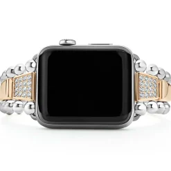 18K Rose Gold and Sterling Silver Single Diamond Watch Bracelet-42-49mm