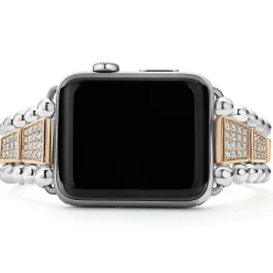 18K Rose Gold and Sterling Silver Half Diamond Watch Bracelet-42-49mm