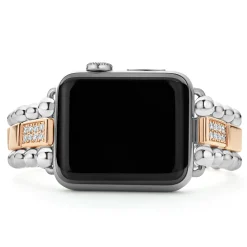 18K Rose Gold and Sterling Silver Single Diamond Watch Bracelet-38-45mm