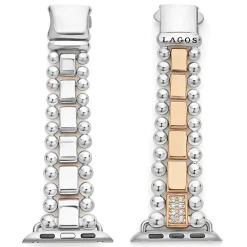 18K Rose Gold and Sterling Silver Single Diamond Watch Bracelet-38-45mm