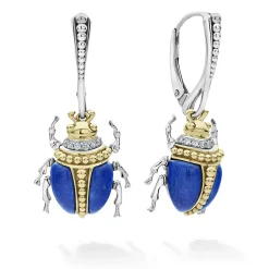 Lapis Beetle Diamond Drop Earrings