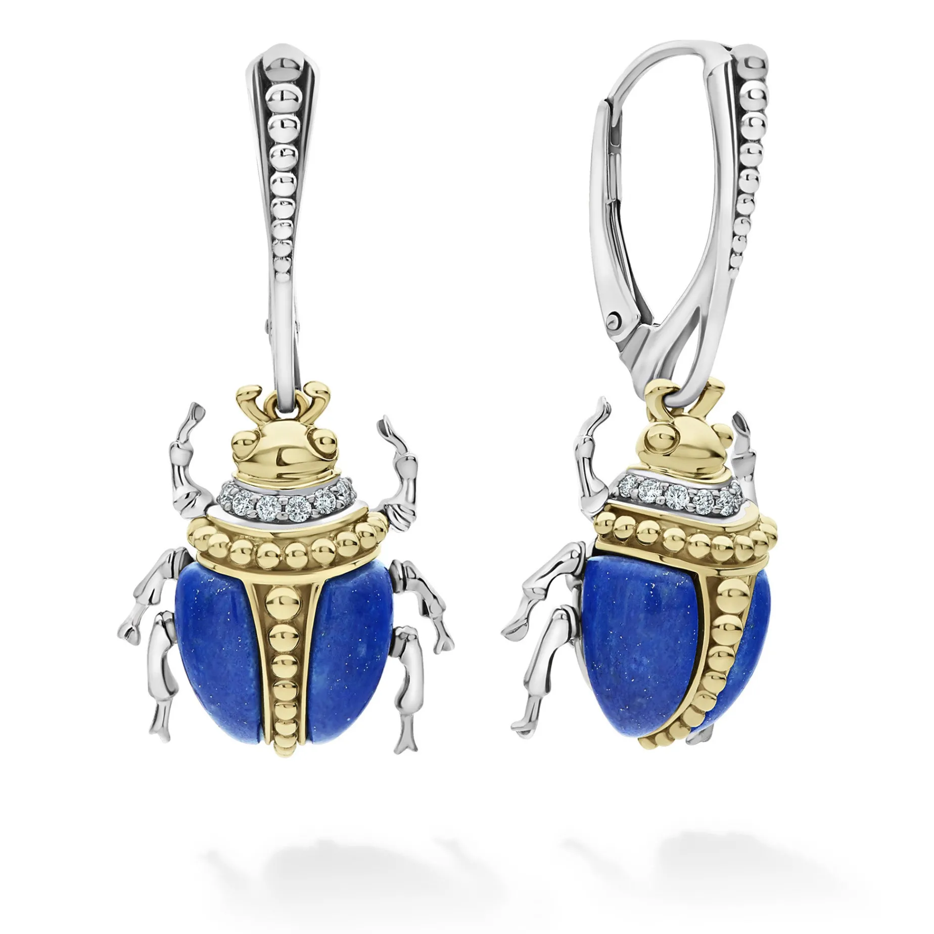 Lapis Beetle Diamond Drop Earrings