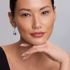 Lapis Beetle Diamond Drop Earrings