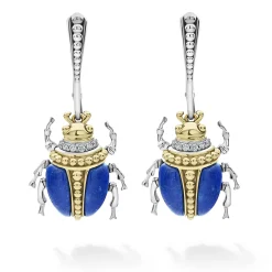 Lapis Beetle Diamond Drop Earrings