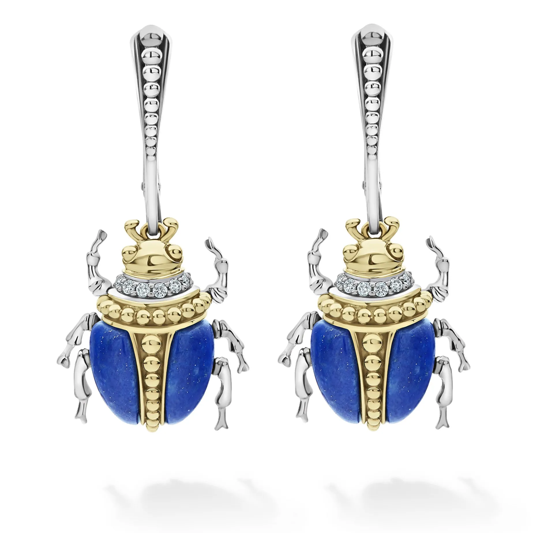 Lapis Beetle Diamond Drop Earrings
