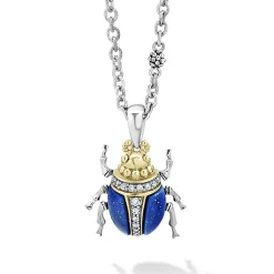 Lapis Beetle Diamond Pendant Necklace