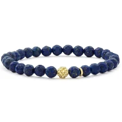 Lapis Gold Station Bead Bracelet