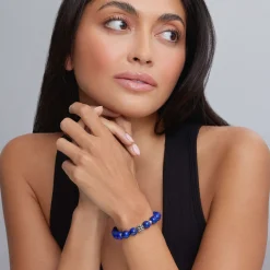 Lapis Silver Station Bead Bracelet