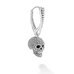 Large Caviar Beaded Skull Earring