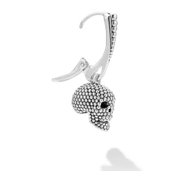Large Caviar Beaded Skull Earring