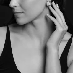 Large Caviar Circle Diamond Earrings