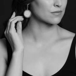 Large Caviar Circle Diamond Drop Earrings
