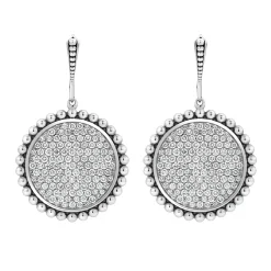 Large Caviar Circle Diamond Drop Earrings