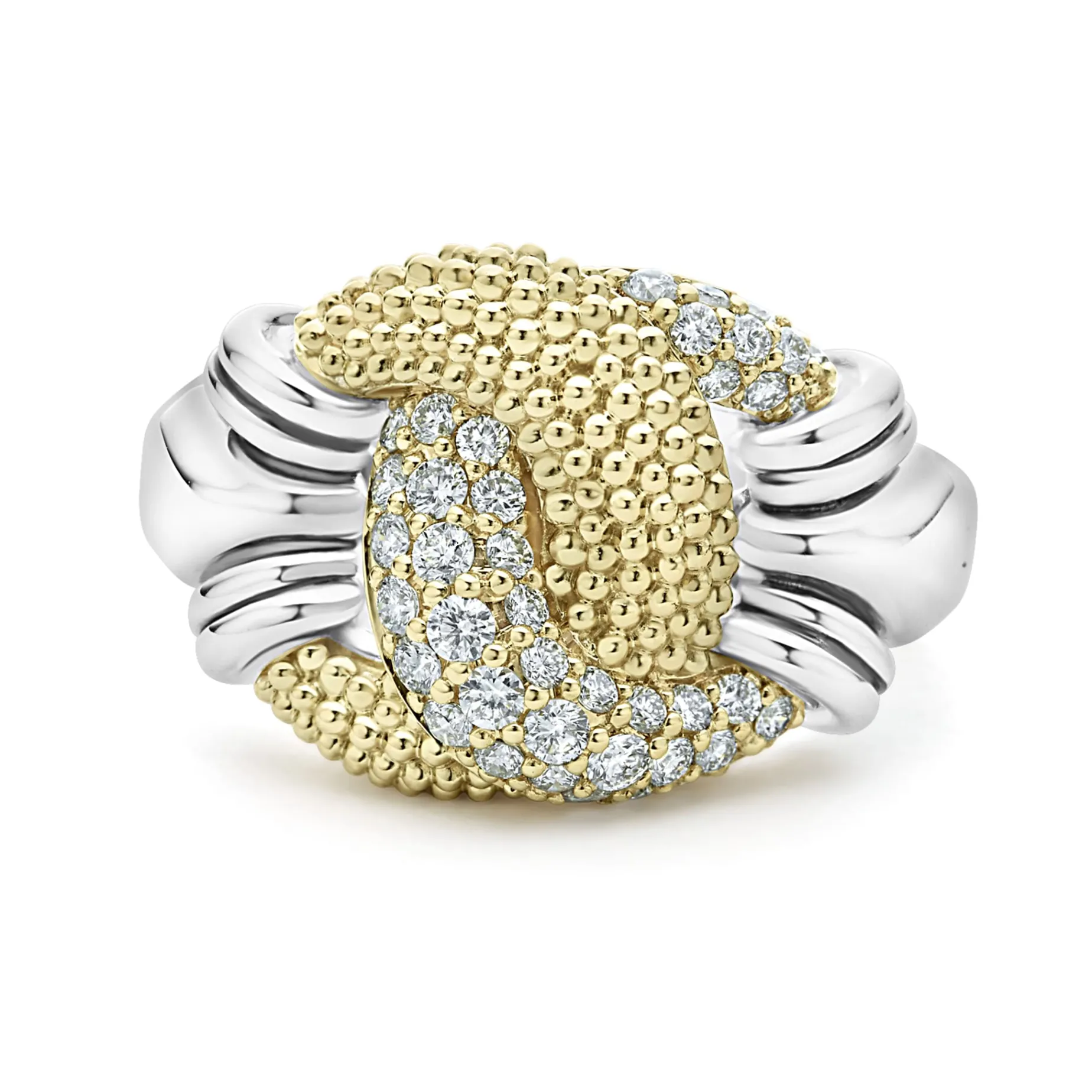 Large Caviar Diamond Knot Ring
