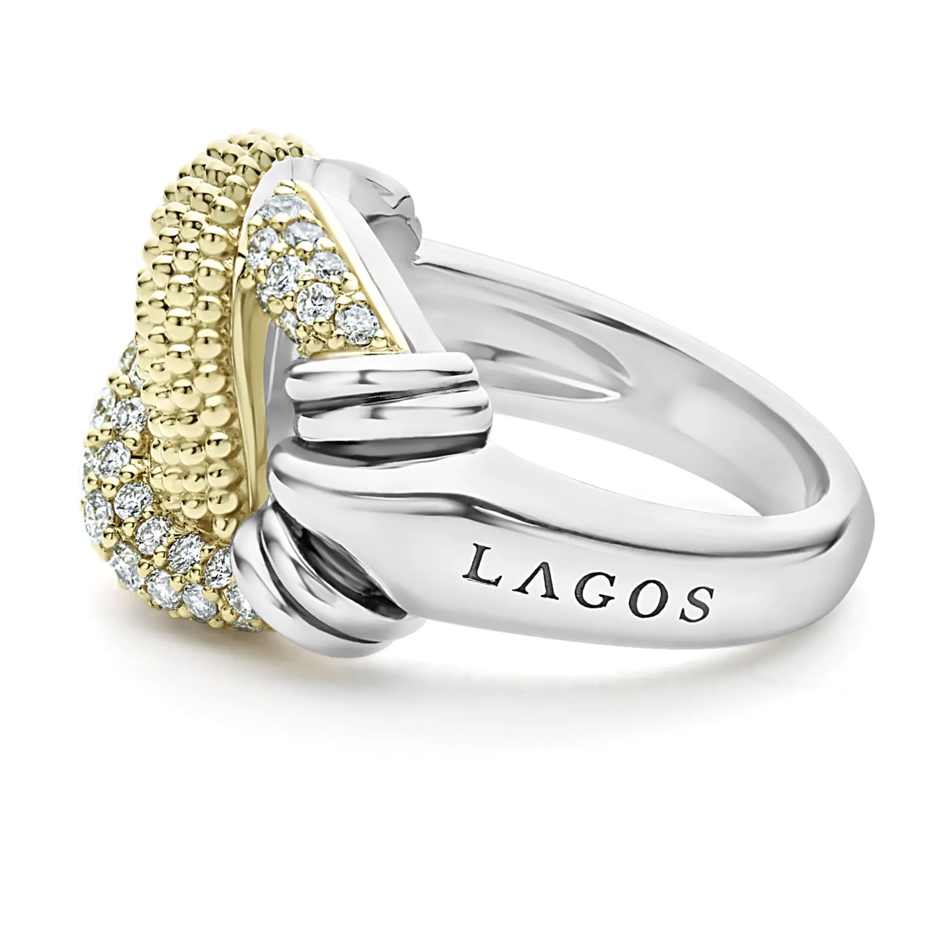 Large Caviar Diamond Knot Ring
