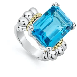 Large Emerald-Cut Swiss Blue Topaz Ring
