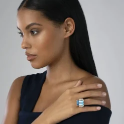Large Emerald-Cut Swiss Blue Topaz Ring