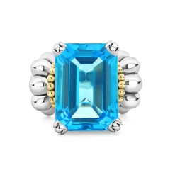 Large Emerald-Cut Swiss Blue Topaz Ring