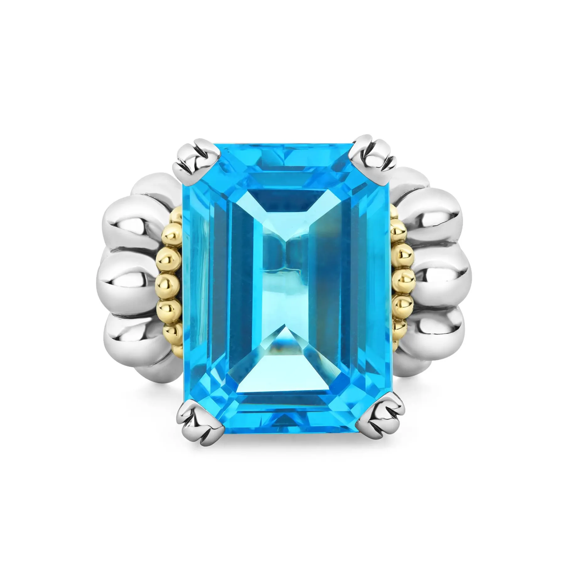 Large Emerald-Cut Swiss Blue Topaz Ring