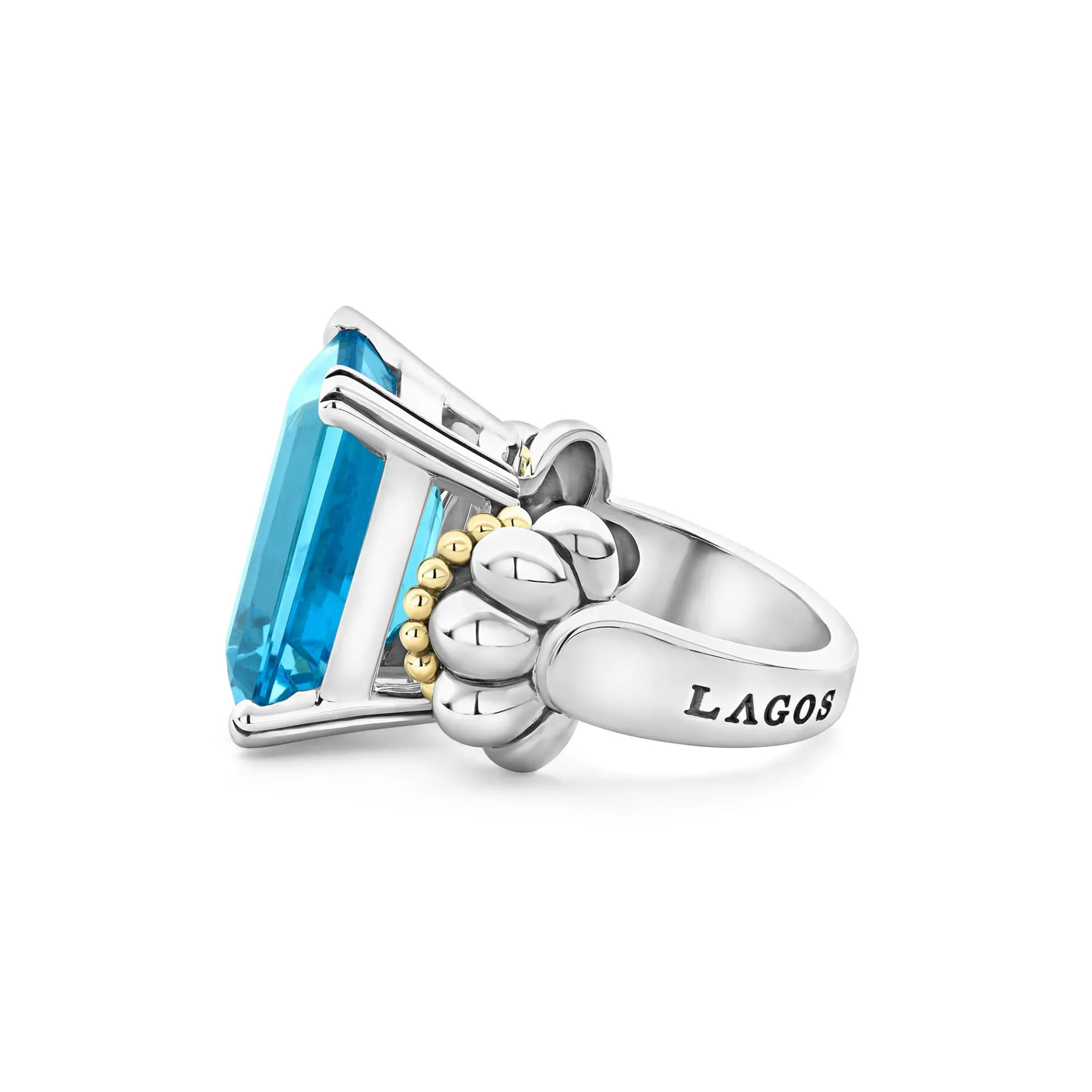 Large Emerald-Cut Swiss Blue Topaz Ring