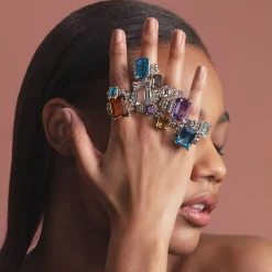 Large Emerald-Cut Swiss Blue Topaz Ring