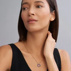 Large 18K Gold Ceramic Circle Pendant Necklace