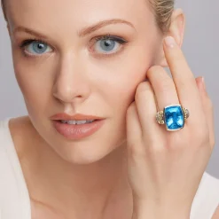 Large Swiss Blue Topaz Statement Ring
