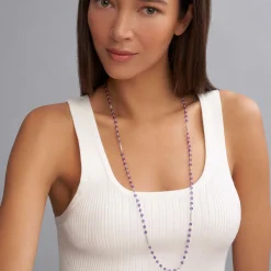Long Amethyst Beaded Necklace