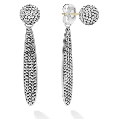 Long Caviar Beaded Front-Back Drop Earrings