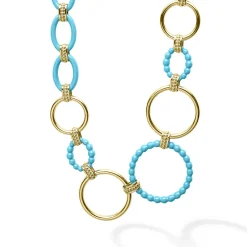 Long 18K Gold and Blue Ceramic Link Necklace