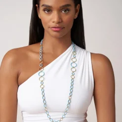 Long 18K Gold and Blue Ceramic Link Necklace