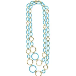 Long 18K Gold and Blue Ceramic Link Necklace
