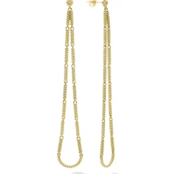 Long 18K Gold Superfine Caviar Tear Drop Earrings