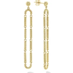 Long 18K Gold Superfine Caviar Drop Earrings