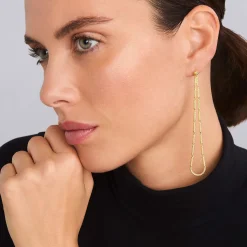 Long 18K Gold Superfine Caviar Tear Drop Earrings