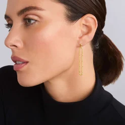 Long 18K Gold Superfine Caviar Drop Earrings
