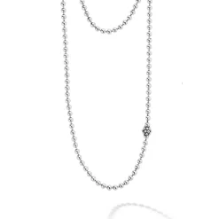 Long Silver Caviar Beaded Necklace