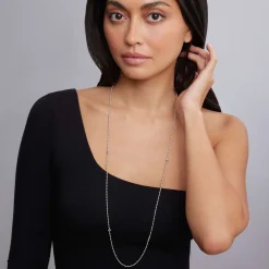 Long Silver Caviar Beaded Necklace