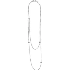 Long Silver Caviar Beaded Necklace
