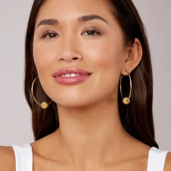Medium 18K Gold Caviar Ball Hoop Earrings