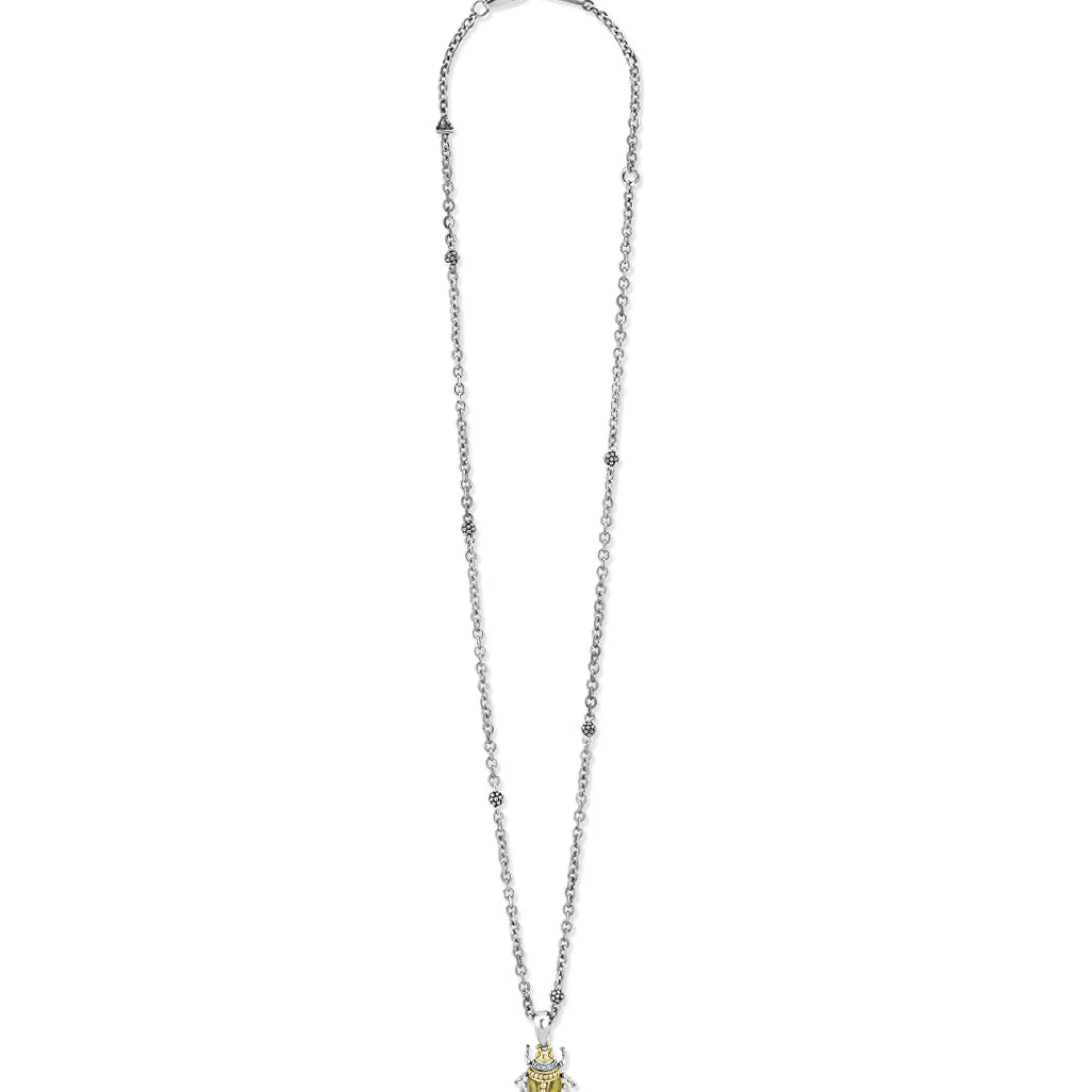 Olive Quartz Diamond Beetle Pendant Necklace