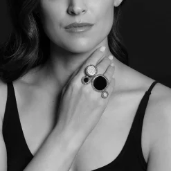 Onyx and Diamond Circle Statement Ring