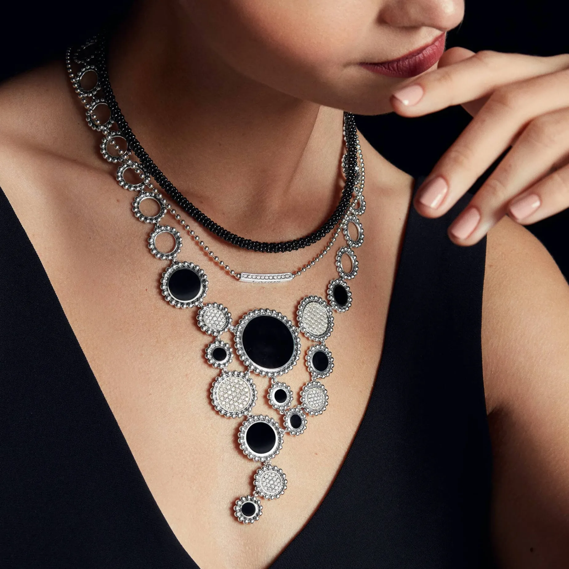Onyx and Diamond Statement Bib Necklace
