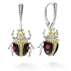 Onyx Beetle Diamond Drop Earrings