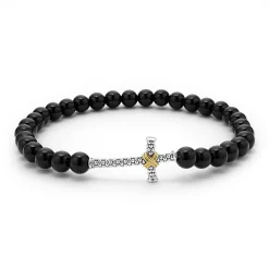 Onyx Cross Beaded Stretch Bracelet