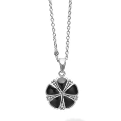 Onyx Flower Pendant Necklace