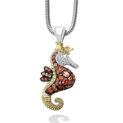 Orange Sapphire and Diamond Seahorse Pendant Necklace