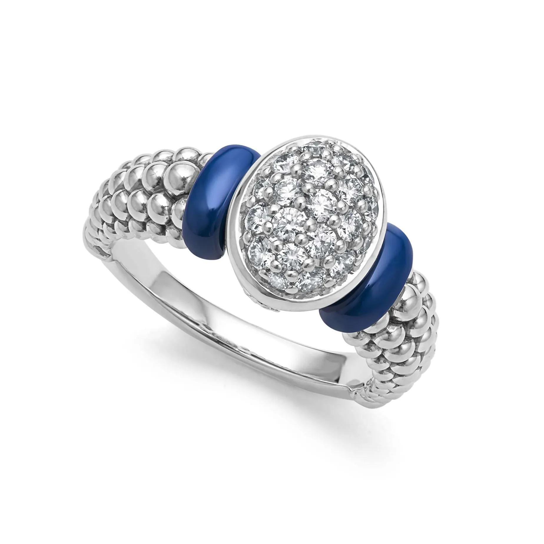 Oval Ceramic Caviar Diamond Ring